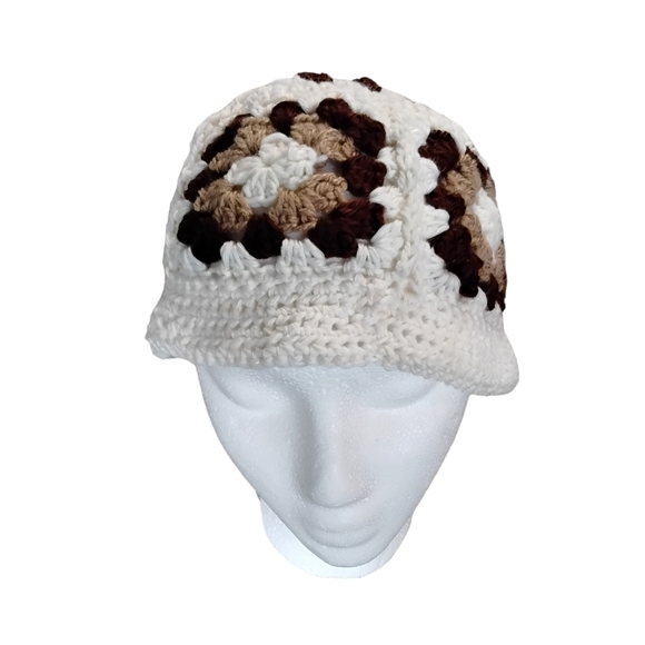 Crochet Bucket Hat Womens One Size Boho Festival Grandmacore Neutral 90s Y2K - Picture 2 of 4
